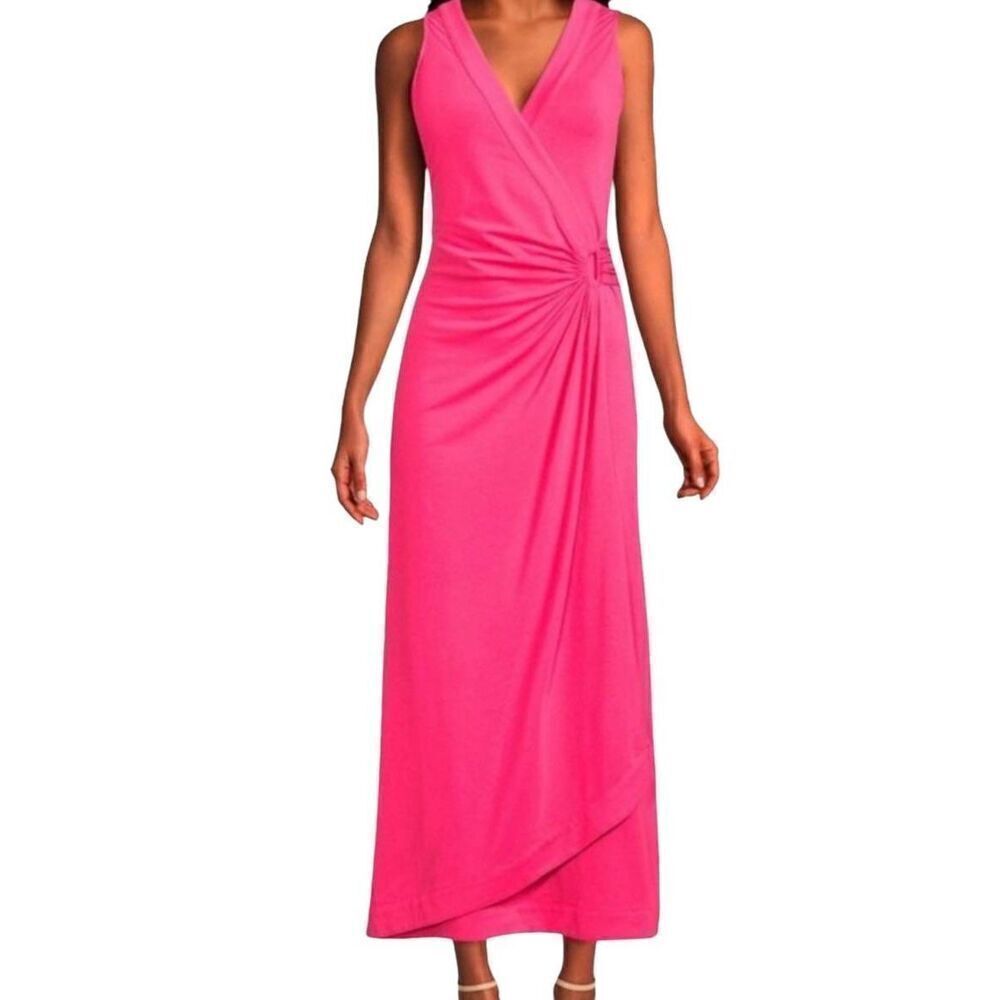 NWT Land's End Dress Women's Large Pink Light Weight Cotton Modal Surplice Wrap
